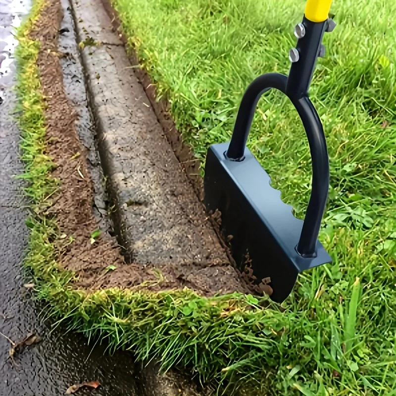 Heavy-Duty Manual Lawn Edger Tool with Ergonomic Handle - Black Metal Half Moon Shovel for Efficient Weeding and Trimming, Wide Foot Pedal Design for Stability, Ideal for Yard and Garden Maintenance